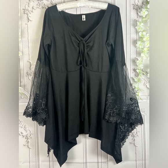 black  tunic Tops - Sold Ladies bohemian Black long sleeve lace tunic blouse size xL